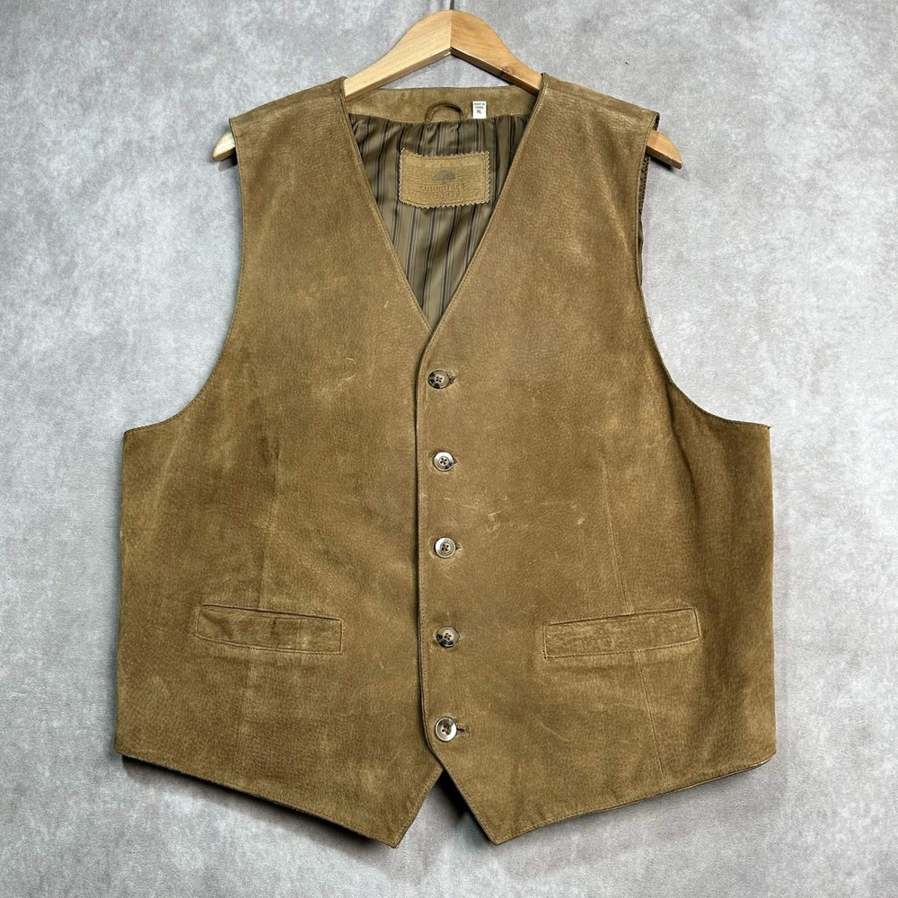 Roundtree & Yorke Mens Size XL Outdoors Suede Vest Western Cowboy Brown
